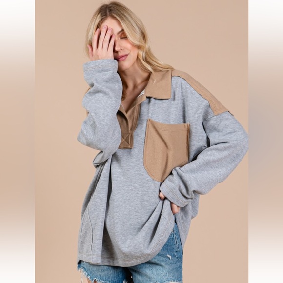 Color Block Pocket Pull Over - Picture 2 of 4